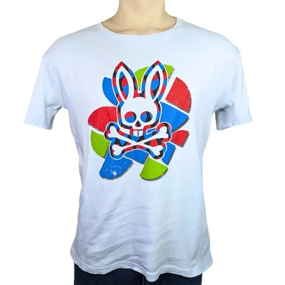 Pyscho Bunny Light Blue Crew Neck Short Sleeve Cotton T-shirt  - Medium - Picture 1 of 12
